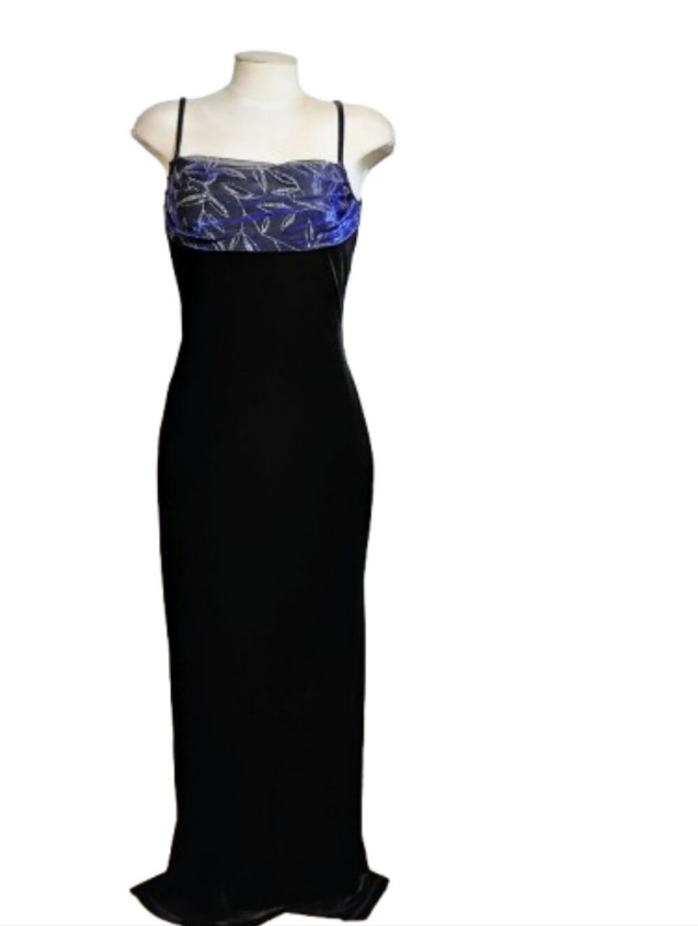 Jessica McClintock Gunne Sax Y2K Gown Sz 7/8 Black Velvet Sheer Metallic Bodice